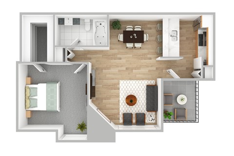 Floor plan for 1 bed, 1 bath, 688 sqft